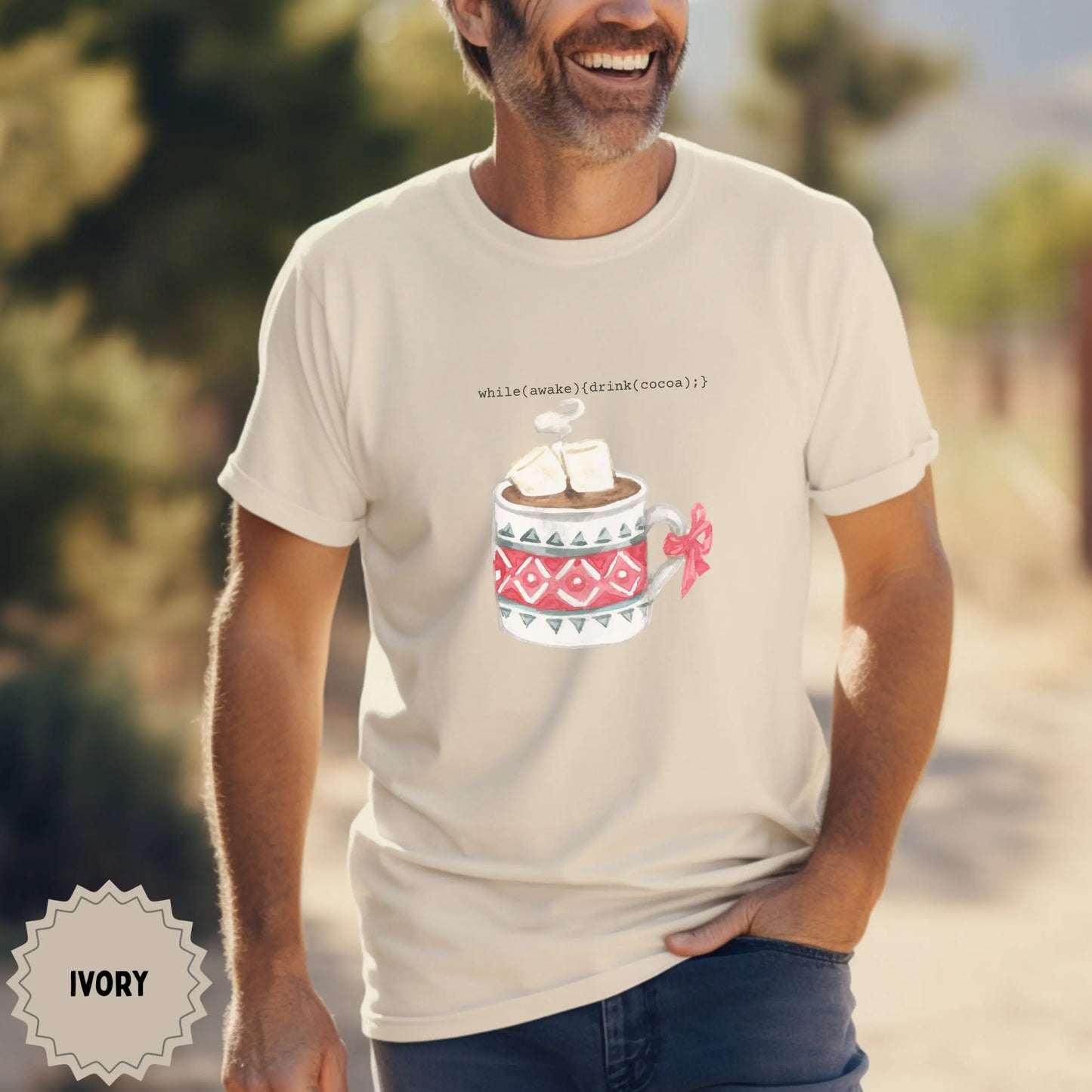 Cozy Winter Design Ivory T-Shirt With Cocoa Print