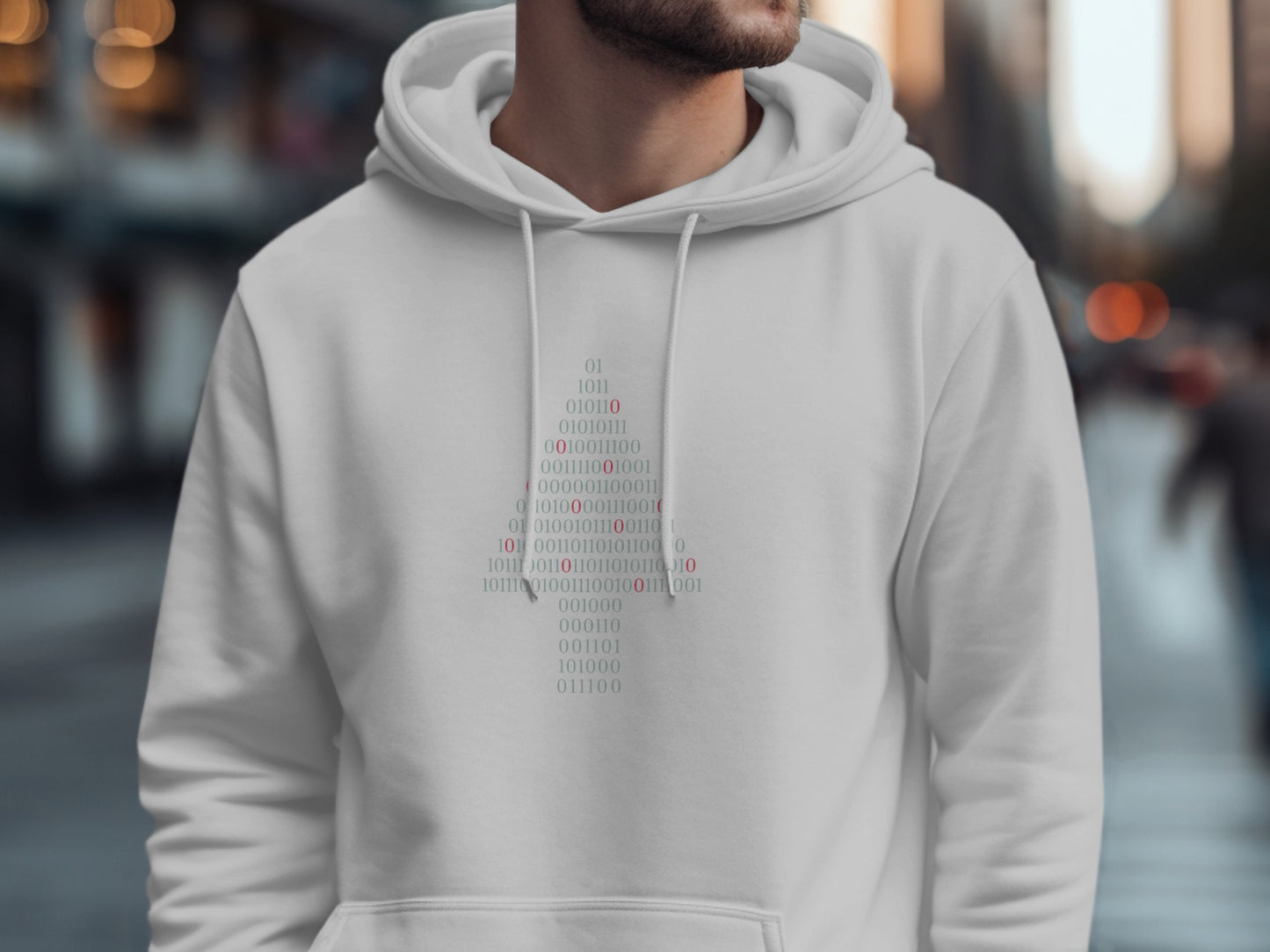 Binary Code Graphic Design on White Hoodie Product
