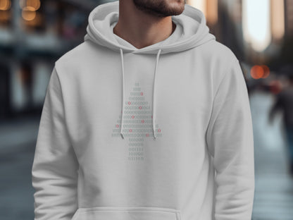 Binary Code Graphic Design on White Hoodie Product