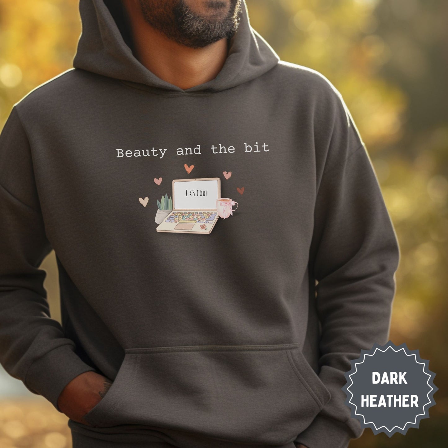 Beauty and the Bit I ♥ Code Dark Heather Hoodie