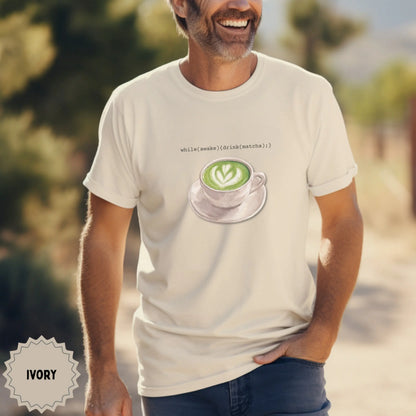Ivory T-Shirt with Cute Green Matcha Latte Graphic