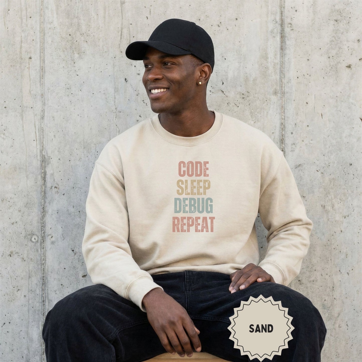 Code Sleep Debug Repeat Sand Sweatshirt for Programmers