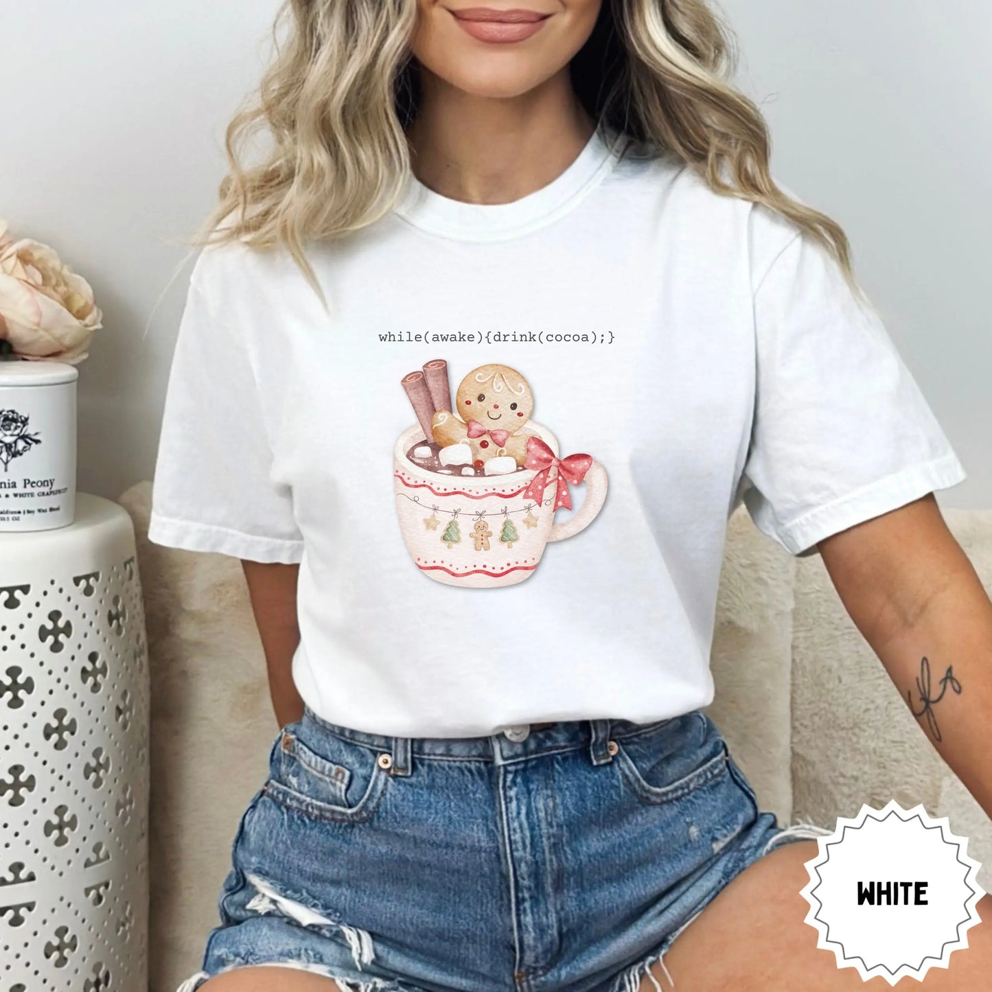 While Awake Drink Cocoa Gingerbread Mug Graphic Shirt