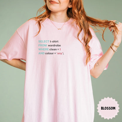 SELECT t-shirt FROM wardrobe WHERE clean AND colour shirt