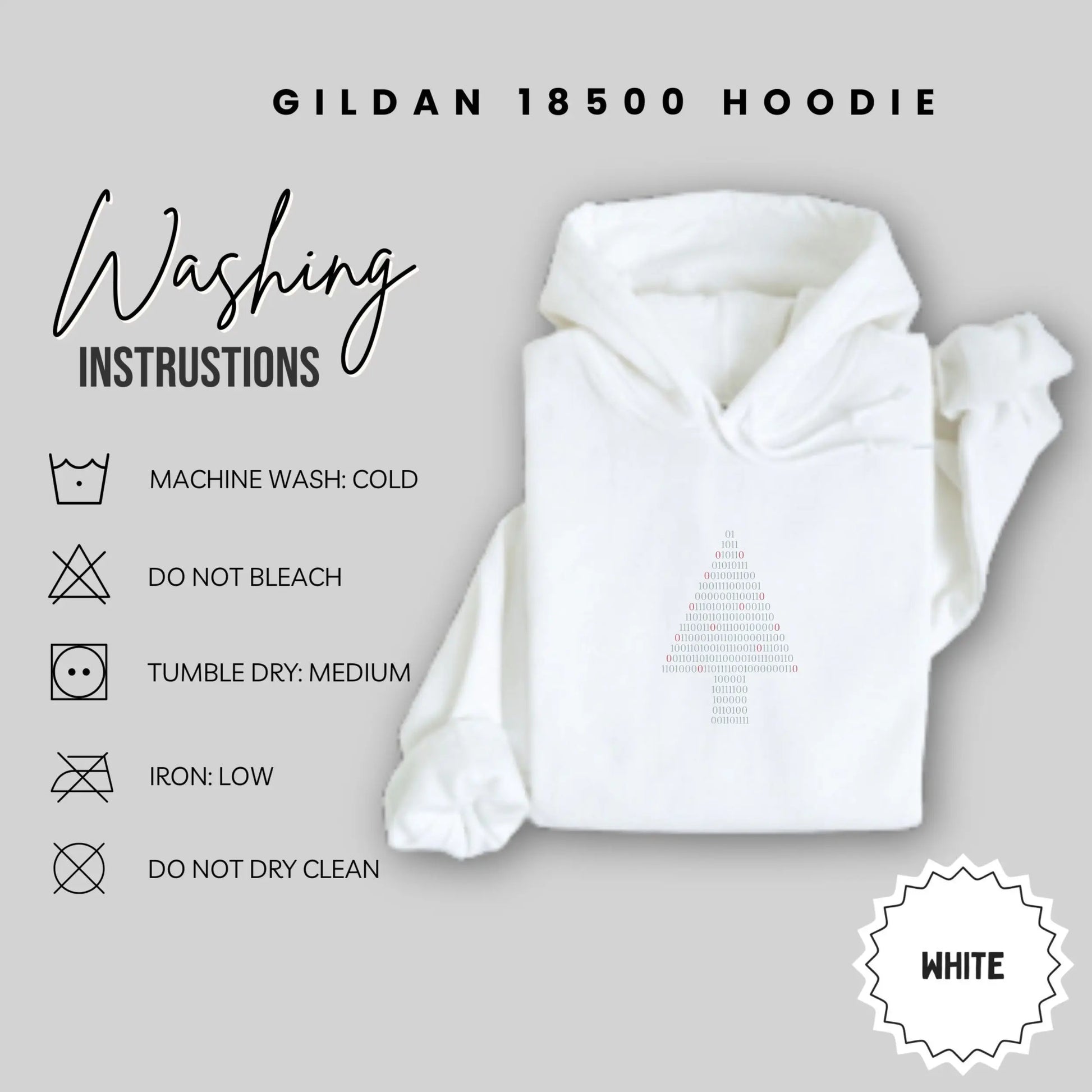 Gildan 18500 White Hoodie with Unique Tree Design