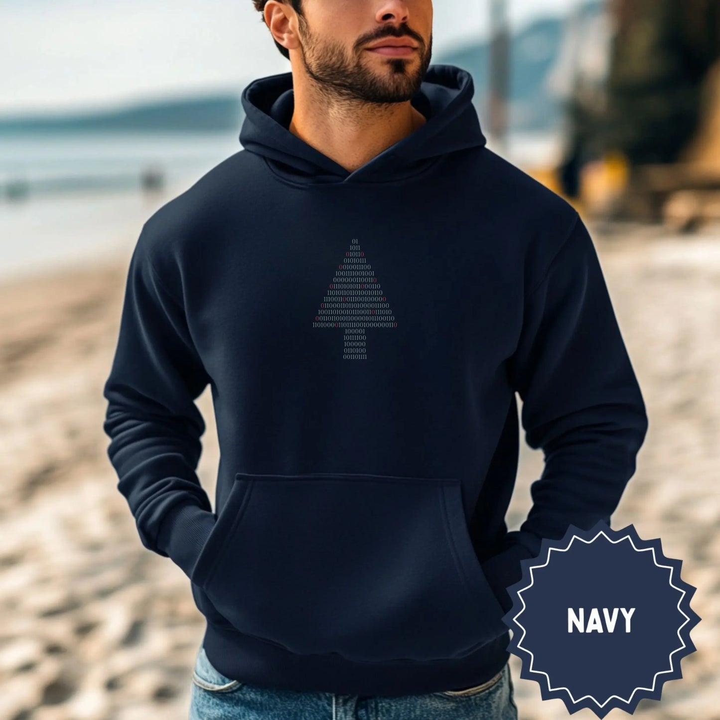 Navy Hoodie with Digital Tree Design Fashionable Wear