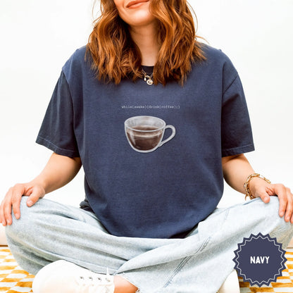 Navy Graphic Tee with Coffee Cup Print